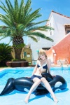 barefoot bikini blonde_hair cosplay inflatable_toy kurasaka_kururu love_live!_school_idol_project minami_kotori pool side_ponytail spica swimsuit wet rating:Safe score:1 user:nil!
