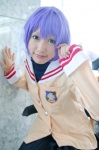 ameri clannad cosplay fujibayashi_ryou hair_ribbon miniskirt pleated_skirt purple_hair sailor_uniform school_uniform skirt rating:Safe score:0 user:nil!