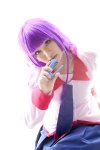 bakemonogatari cosplay pleated_skirt purple_hair school_uniform senjougahara_hitagi skirt sonomiya_alto tie rating:Safe score:0 user:pixymisa