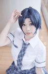 ahoge blouse blue_hair cosplay idolmaster_2 miura_azusa pleated_skirt school_uniform skirt so-da tie rating:Safe score:1 user:nil!