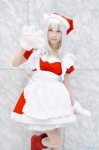animal_ears apron boots cat_ears cosplay dress gloves paw_gloves santa_costume stocking_cap tagme_character tagme_series white_hair you_(ii) rating:Safe score:0 user:nil!