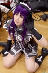 cosplay cuffs demonbane dress etheldreda hairband hair_ribbons kanaezaki_shino kneehighs lace pantyhose purple_hair ruffles rating:Safe score:0 user:nil!