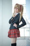 bechiko blazer blonde_hair blouse cosplay glasses green_eyes hair_ribbons looking_over_glasses nyotalia striped thighhighs tie tiered_skirt twintails united_kingdom zettai_ryouiki rating:Safe score:1 user:pixymisa