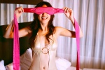 bed blindfold cleavage keep_out kurahashi_sayuri monokini one-piece_swimsuit swimsuit rating:Safe score:1 user:nil!