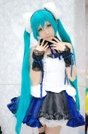 aqua_hair camisole cosplay hatsune_miku headset hizuki_yuuki project_diva_extend see-through skirt thighhighs twintails vocaloid rating:Safe score:2 user:nil!