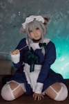 animal_ears apron boots choker cosplay dog_ears dress enako garter_belt hairband izayoi_sakuya leash maid maid_uniform silver_hair thighhighs touhou twin_braids zettai_ryouiki rating:Safe score:4 user:nil!