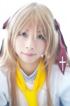 blonde_hair blouse cosplay hair_ribbons karin_(ii) mayoi_neko_overrun! school_uniform serizawa_fumino rating:Safe score:0 user:nil!