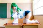 cosplay detached_sleeves green_hair kochiya_sanae lenfried one-piece_swimsuit school_swimsuit swimsuit thighhighs touhou rating:Safe score:0 user:nil!