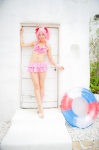 bikini_top cosplay hair_ribbons inner_tube kaname_madoka mashiro_yuki miniskirt pink_hair puella_magi_madoka_magica skirt swimsuit twintails rating:Safe score:0 user:nil!