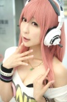 bra chii cosplay headphones necklace nitro_super_sonic pink_hair super_soniko tshirt wristband rating:Safe score:0 user:pixymisa