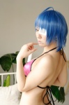 ahoge bed bikini_top blue_hair cosplay eyepatch ikkitousen kibashi popsicle ryomou_shimei swimsuit rating:Safe score:1 user:nil!