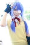 blouse blue_hair cosplay eyepatch fingerless_gloves ikkitousen kagami_sou ryomou_shimei school_uniform sweater_vest twintails rating:Safe score:0 user:nil!