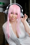 blouse cleavage cosplay cyborg_nene headphones nitro_super_sonic pink_hair super_soniko rating:Safe score:1 user:pixymisa