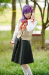 blouse cosplay fate/series fate/stay_night hazuki_minami kneesocks matou_sakura pleated_skirt purple_hair school_uniform skirt vest rating:Safe score:0 user:nil!