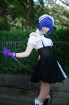 apron blue_hair cosplay eyepatch gloves handcuffs ikkitousen iori maid maid_uniform ryomou_shimei rating:Safe score:1 user:DarkSSA