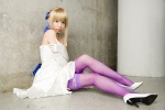 blonde_hair cosplay dress elbow_gloves fate/series fate/stay_night garter_belt gloves hairbow inui_youko saber thighhighs rating:Safe score:3 user:nil!