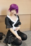 bakemonogatari black_legwear cosplay dress pantyhose purple_hair reco senjougahara_hitagi rating:Safe score:3 user:pixymisa
