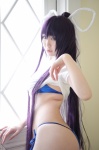 bikini cosplay ikkitousen kanu_unchou kibashi purple_hair shirt_lift side-tie_bikini swimsuit tshirt rating:Safe score:1 user:nil!
