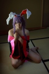 animal_ears barefoot bunny_ears cosplay enako purple_hair reisen_udongein_inaba robe touhou rating:Safe score:3 user:nil!