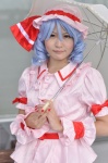 blue_hair cosplay dress hat remilia_scarlet shia touhou umbrella wristband rating:Safe score:0 user:pixymisa