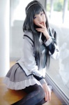 akemi_homura blouse cosplay hairband mai pantyhose pleated_skirt puella_magi_madoka_magica skirt rating:Safe score:4 user:nil!