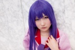 bakemonogatari blouse cosplay hiokichi purple_eyes purple_hair senjougahara_hitagi tie rating:Safe score:1 user:pixymisa