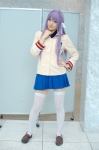 clannad cosplay fujibayashi_kyou hair_ribbons pleated_skirt purple_hair sailor_uniform saya school_uniform skirt thighhighs zettai_ryouiki rating:Safe score:2 user:nil!