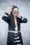 balls cosplay crossplay hood jojo's_bizarre_adventure overcoat red_eyes risotto_nero shirt silver_hair striped trousers zyonita rating:Safe score:0 user:pixymisa