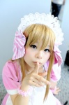 apron blonde_hair cosplay dress garter hairband maid maid_uniform original suu rating:Safe score:1 user:pixymisa