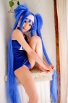 blue_hair buyara cosplay hair_ribbons headband klan_klein macross macross_frontier one-piece_swimsuit school_swimsuit swimsuit twintails rating:Safe score:1 user:nil!