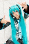 aqua_hair blouse cosplay detached_sleeves hatsune_miku headset mineo_kana pleated_skirt skirt tie twintails vocaloid rating:Safe score:0 user:pixymisa
