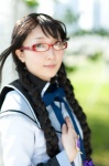 akemi_homura blouse bow cosplay glasses hairband puella_magi_madoka_magica sesami twin_braids rating:Safe score:0 user:pixymisa