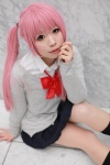ayasaki_remi blouse bowtie cosplay hori-san_to_miyamura-kun kneesocks pink_hair pleated_skirt skirt sweater twintails yuchi rating:Safe score:0 user:pixymisa